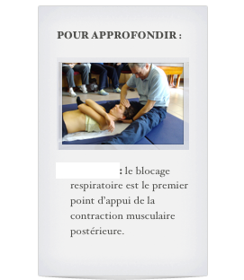 POUR APPROFONDIR :

￼

Le stress : le blocage respiratoire est le premier point d’appui de la contraction musculaire postérieure.

